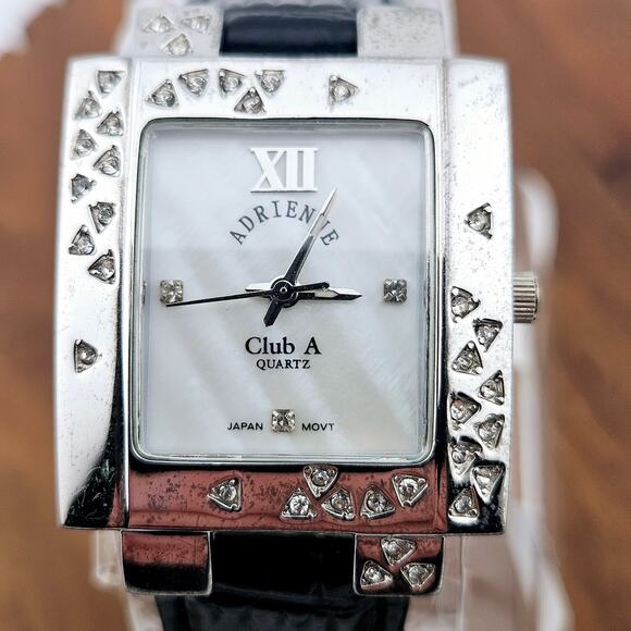 Adrienne Club A Women's Watch Silver Square Crystal Encrusted Bezel Contemporary - Picture 2 of 6